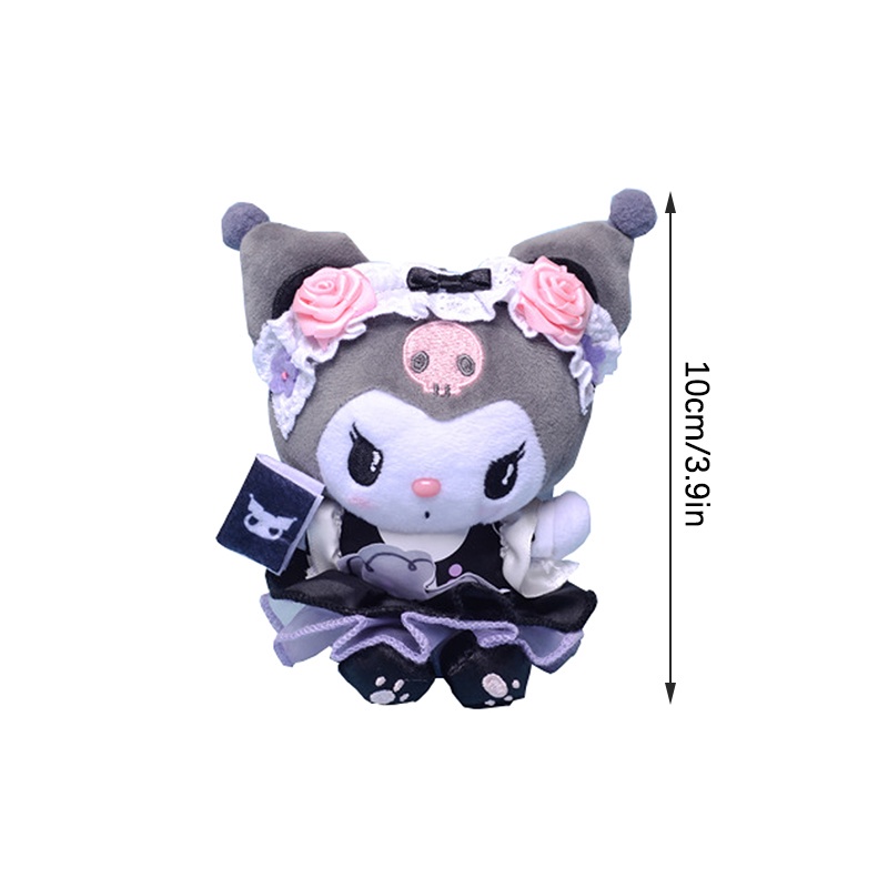 Ready Stock !!! New 10cm/3.9in Kuromi Lolita Plush Key Ring Maid Crossdresser Little Devil Bow Tie Bag Decoration