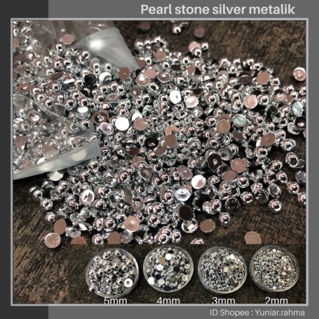 Size 2-5mm Half pearl , pearl stone / mutiara belah METALIK SILVER