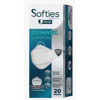 SOFTIES SURGICAL MASK 3D SERIES 4-PLY MASKER MEDIS ISI 20 PCS - PUTIH