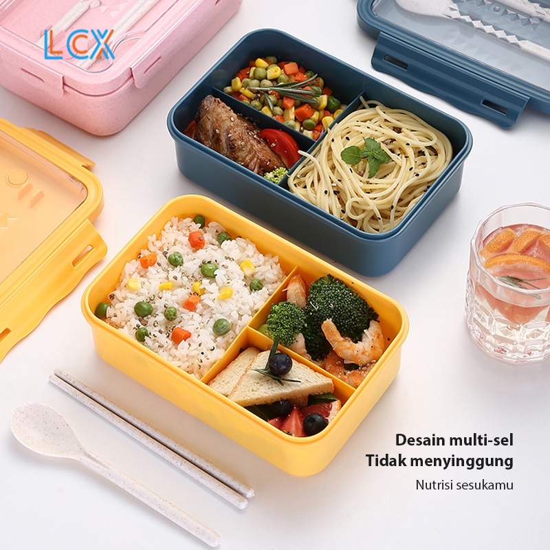 LCX Lunch Box 3 Grid Tempat Makan Dengan Dengan Kotak Sup Dan Sendok Gratis kKtak Bekal VS-55