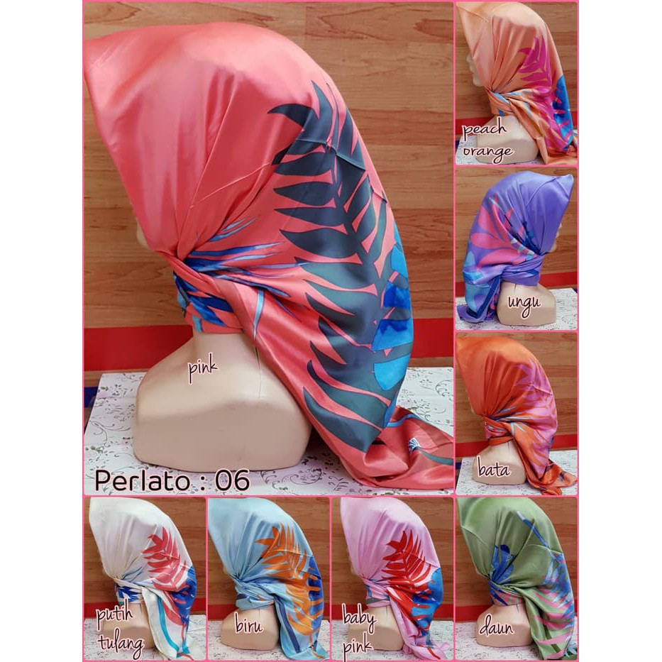 Jilbab Segi Empat Satin Velvet Motif Polkadot Bunga seri: PERLATO - 06