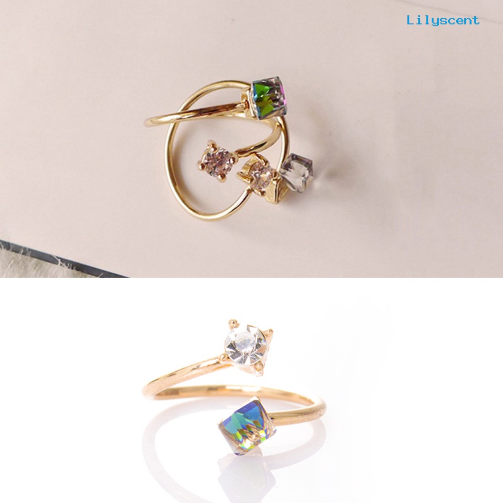 Ls Cincin Tunangan Adjustable Bahan Alloy Hias Berlian Imitasi Multi Warna Anti Pudar Untuk Wanita