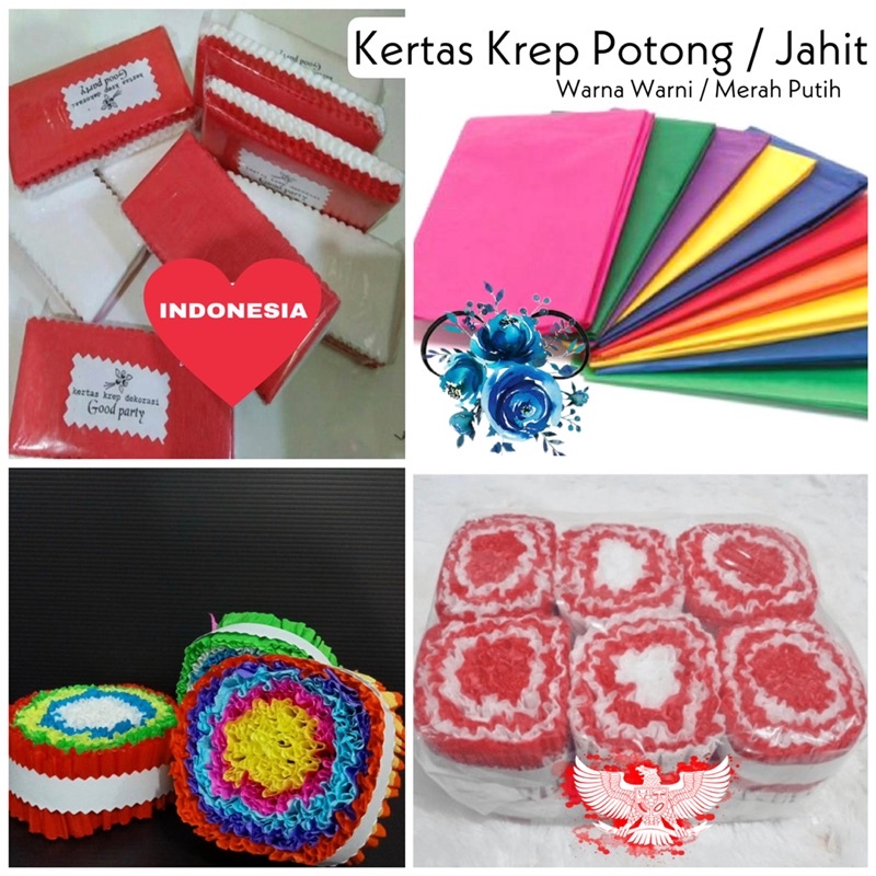 ( Ecer ) KERTAS KREP MERAH PUTIH POTONG JAHIT - CREPE PAPER DEKORASI PARTY HIASAN SEPEDA 17 AGUSTUS DIRGAHAYU HUT RI