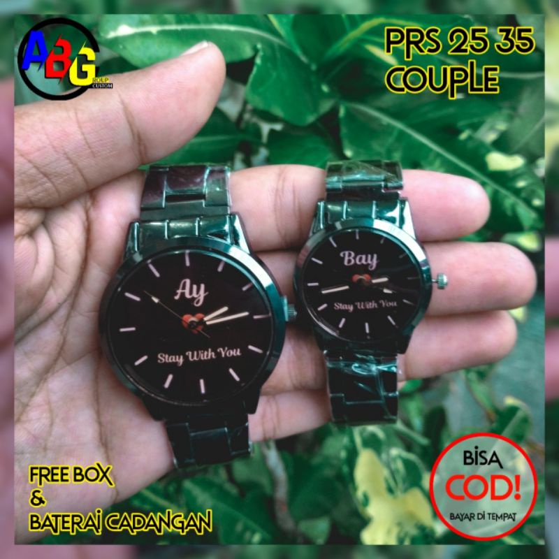 JAM TANGAN COUPLE CUSTOM BISA REQUEST DESAIN BONUS BOX DAN BATRAI CADANGAN