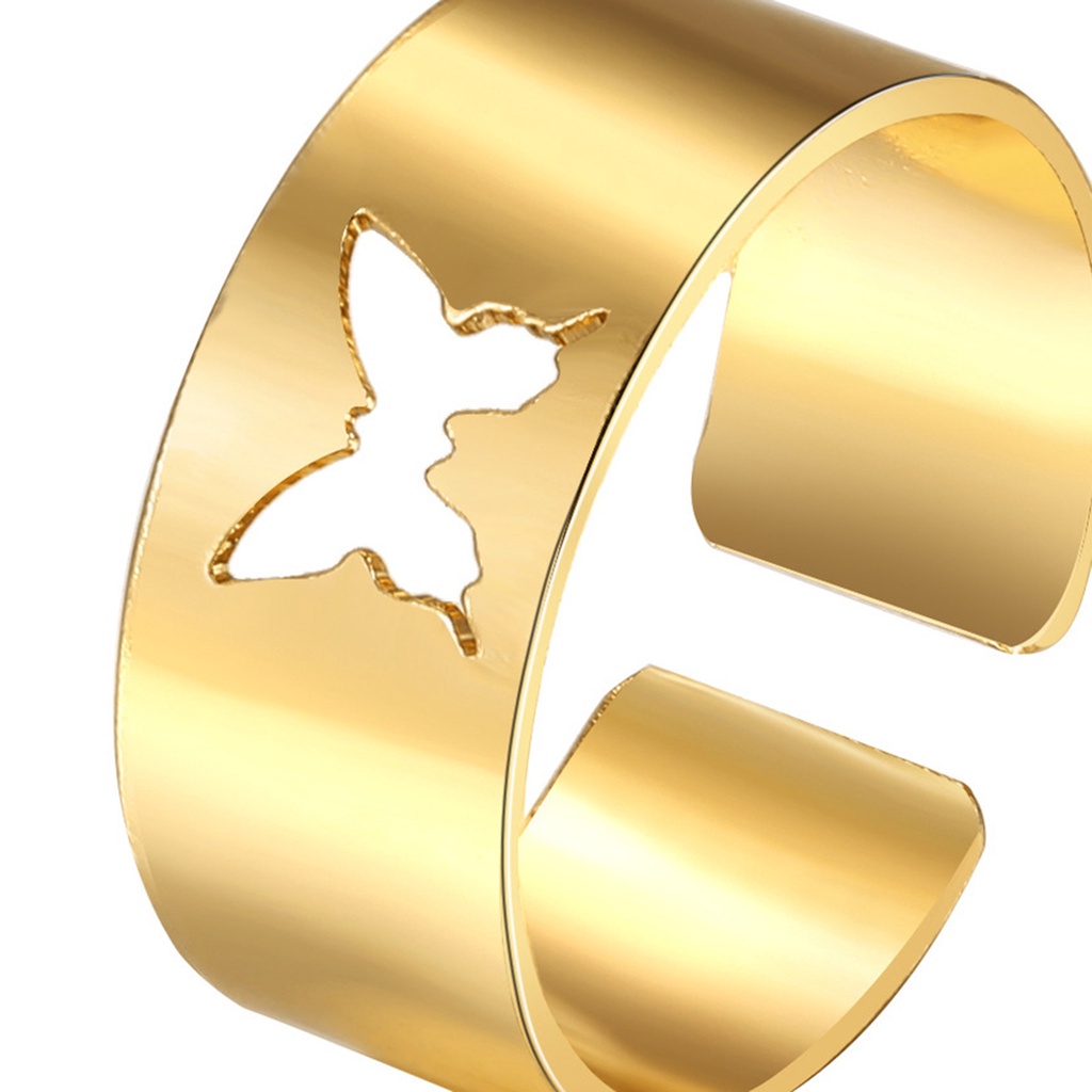 2pcs / Set Cincin Pasangan Model Butterfly Terbuka Bahan Alloy Untuk Anniversary