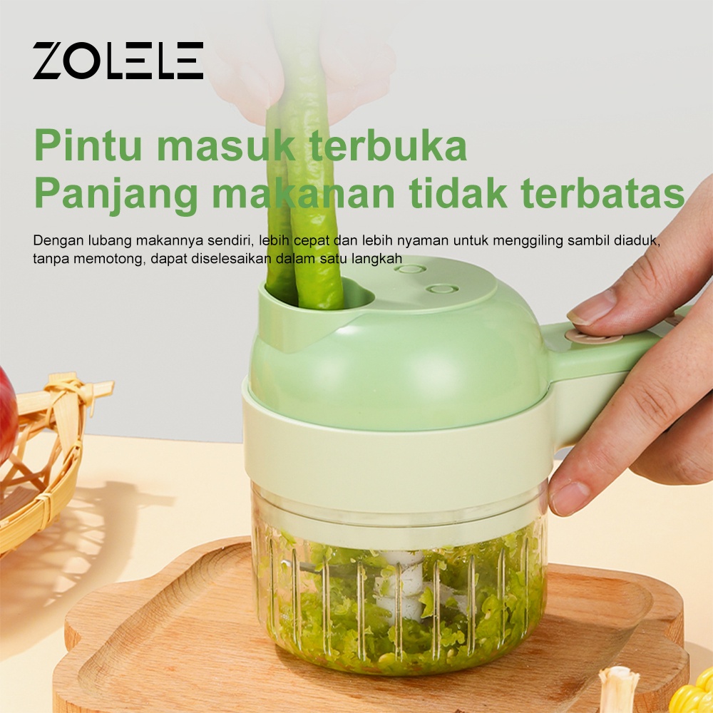 ZOLELE Electric Blender Wireless Chopper Multifungsi 4 in1 Alat Pemotong Sayuran Daging Genggam USB Charging Set Food Vegetable Onion Slicer Penggiling Cabe Cutter Fruit Slicer Grater Food Cooking Processor Mini ZD003