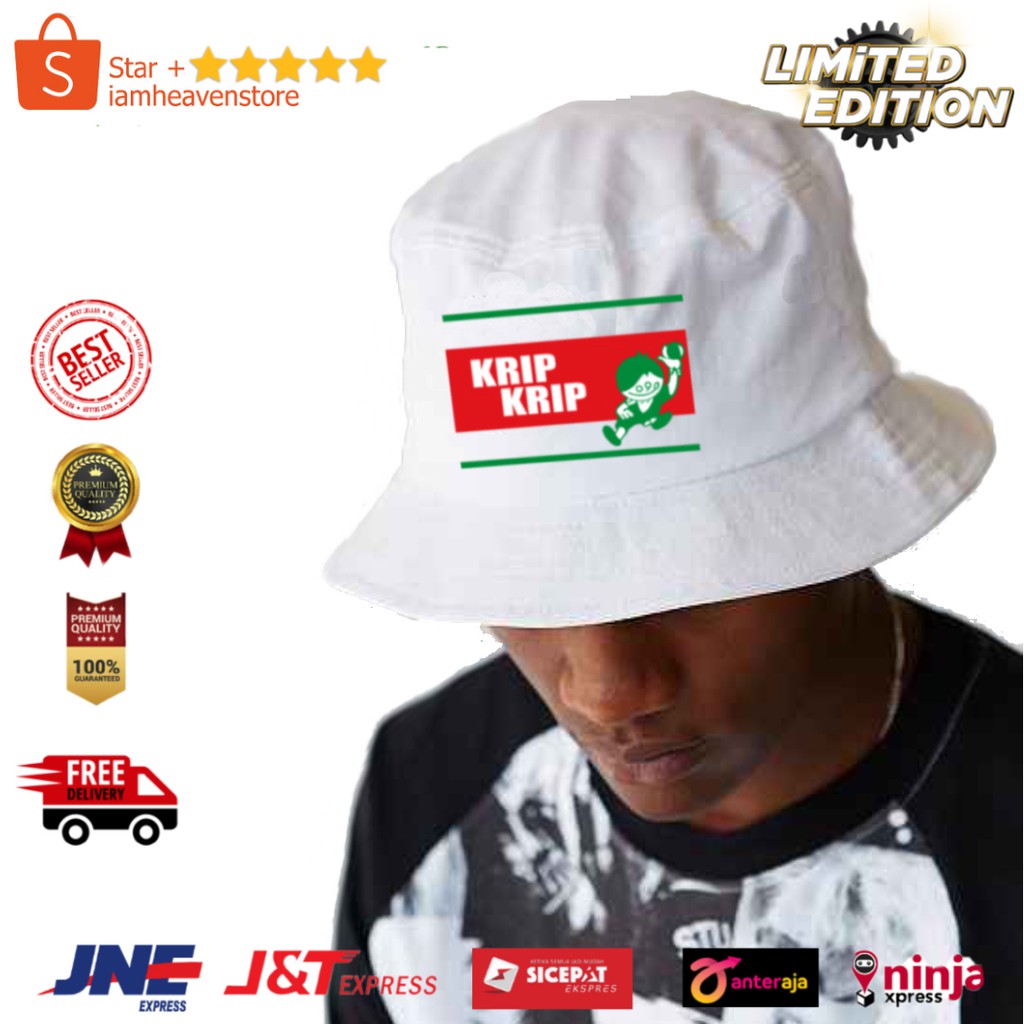 Bucket hat Krip Krip Snack Jadul 90an topi buket hat keren lucu unik terbaru polos putih klasik