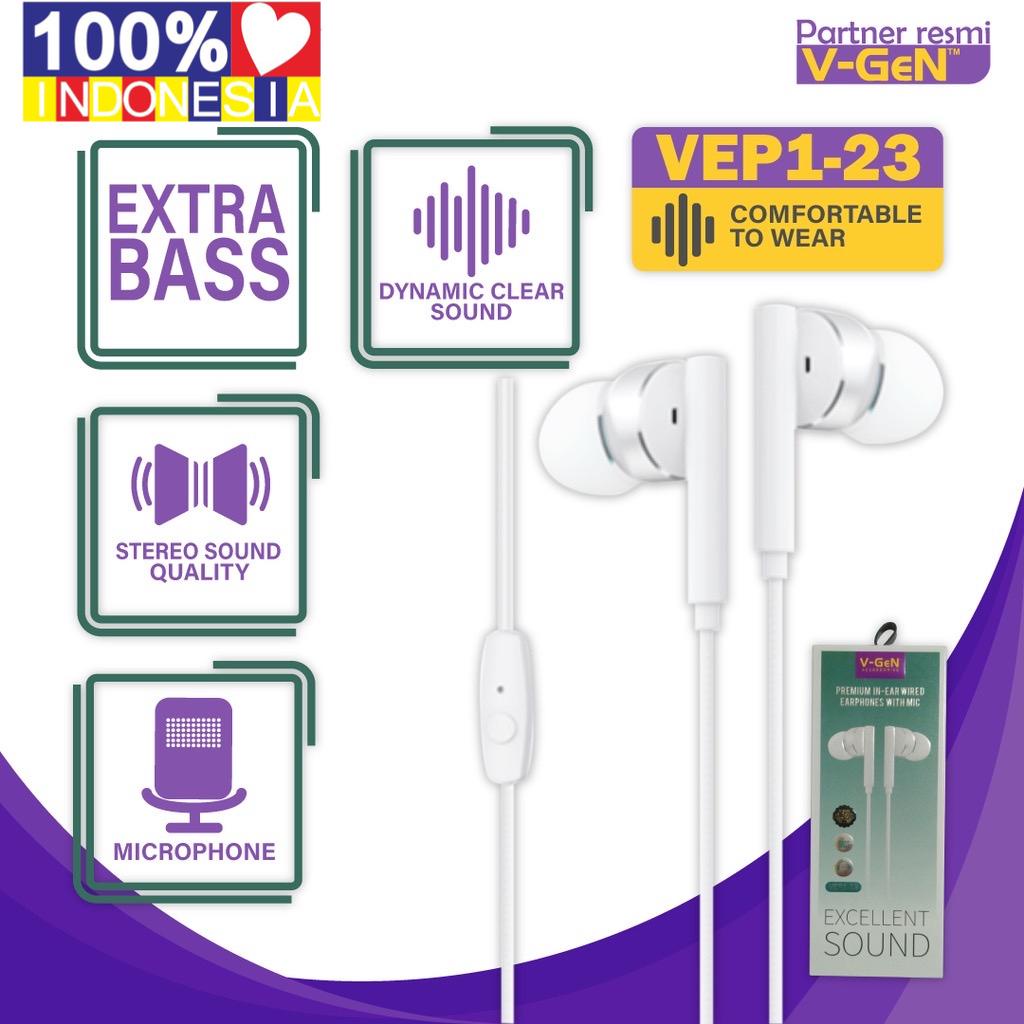 EARPHONE HEADSET V-GEN EXTRA BASS ORIGINAL VEP1-23 HIGH QUALITY HANDSFREE VGEN