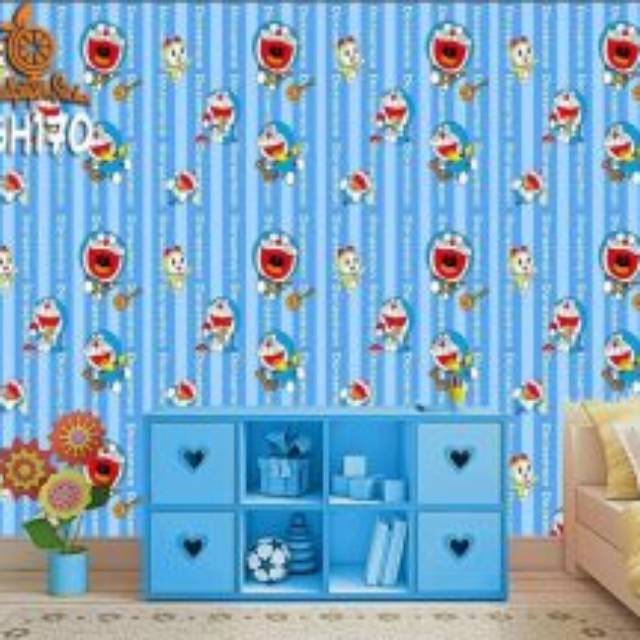 Grosir walpaper stiker dinding 3d motif cartoon doraemon