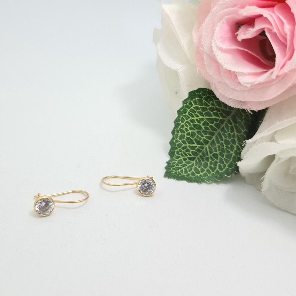 Anting Kait Emas Muda Mata Burung Putih