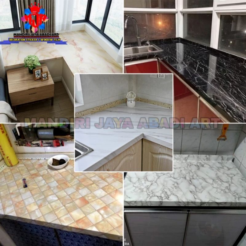 0Stiker Marmer Marble Glossy Tebal Pelapis Lemari Meja Kayu Kaca Kulkas Pintu Kamar Mandi Stiker Dinding Dapur Anti Air Minyak Tahan Panas Bahan PVC SHEET SELF ADHESIVE Premium Ukuran Lebar 122 Cm