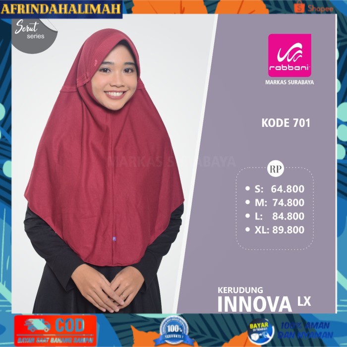 TERBARU, TERMURAH- DISKON KERUDUNG INSTAN RABBANI INNOVA LX PITA DALAM ORIGINAL PART 1 - Merah, S