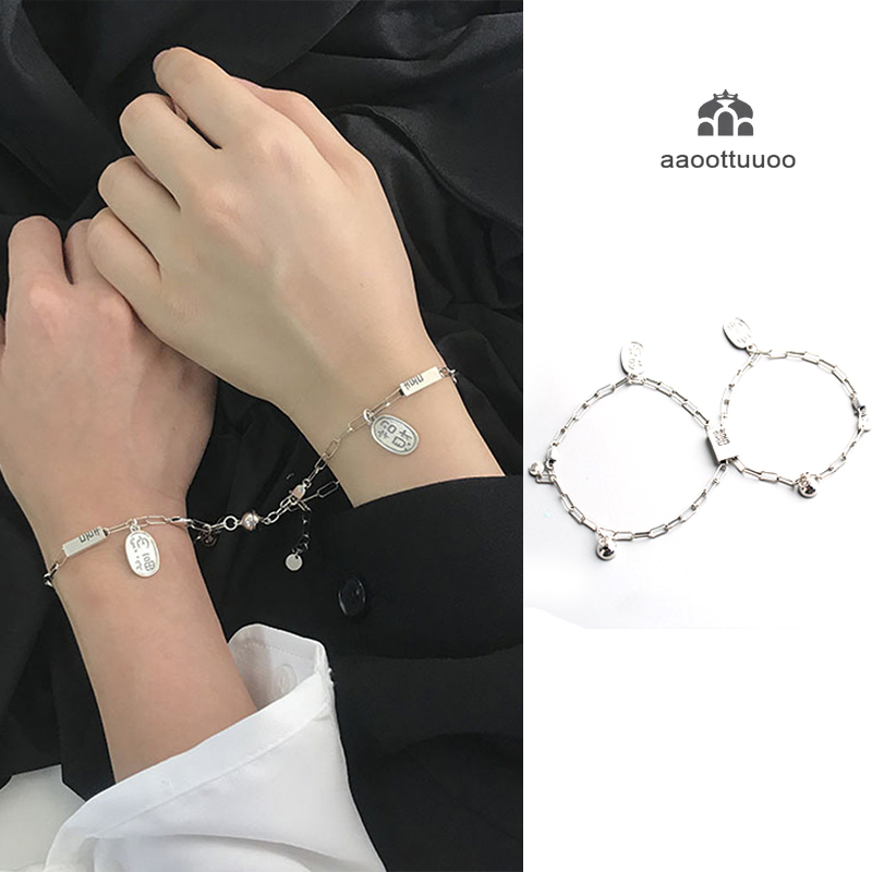 1 set （2pcs ）Lucky Happy Couple Bracelet Silver Color Simple Design Couple Gift