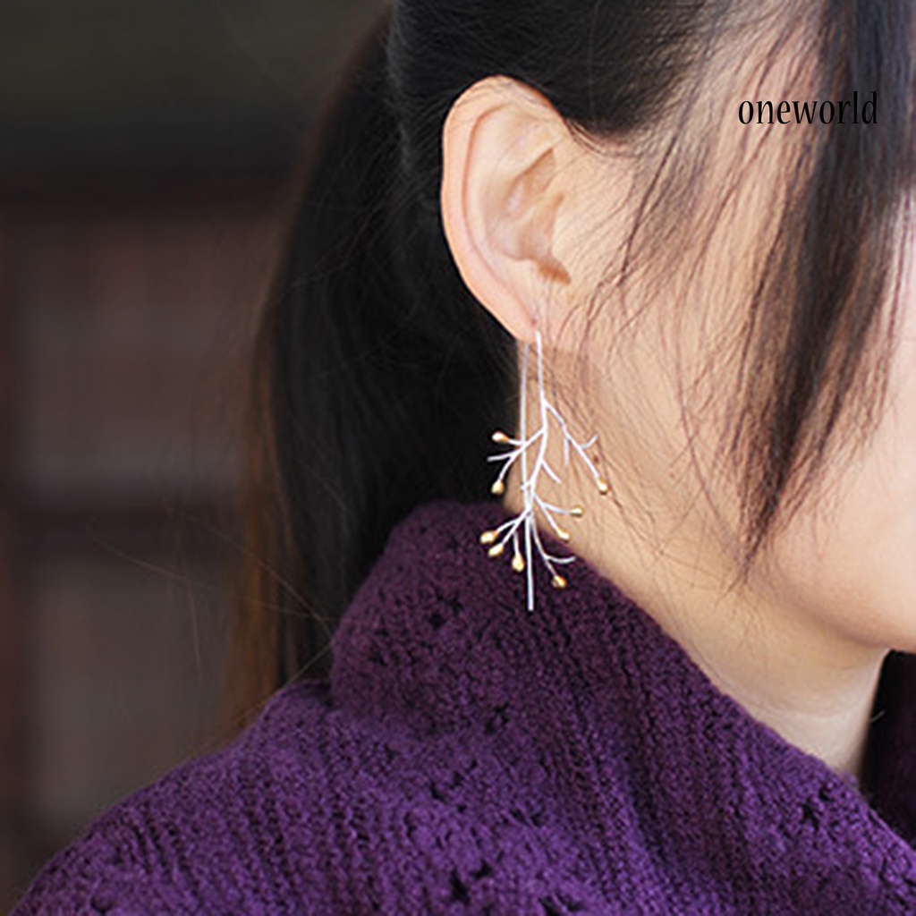 OW@ 1 Pair Ear Line Earrings Branches Shape Elegant Women All Match Long Drop Earrings for Dating