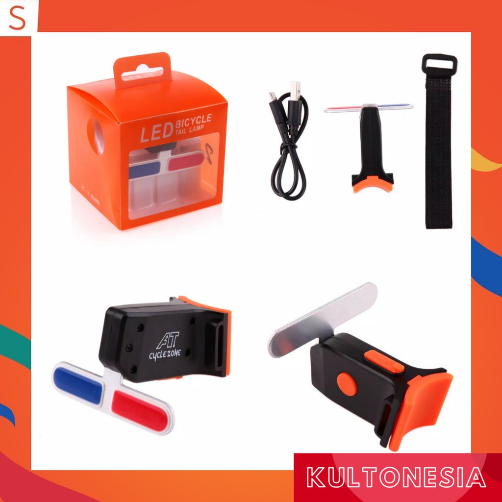 Lampu LED Belakang Sepeda Polisi Warna Merah / Biru dengan USB Rechargeable