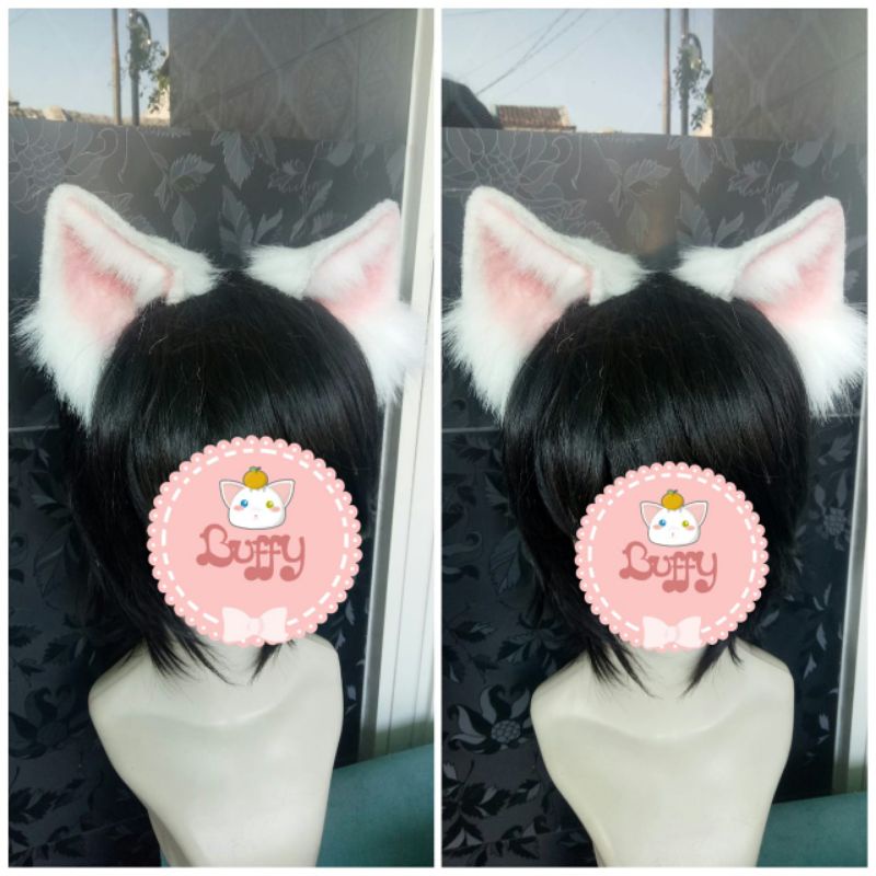 Bando kucing cat ear realistic nekomimi white daily cosplay halloween maid fashion furry kawaii