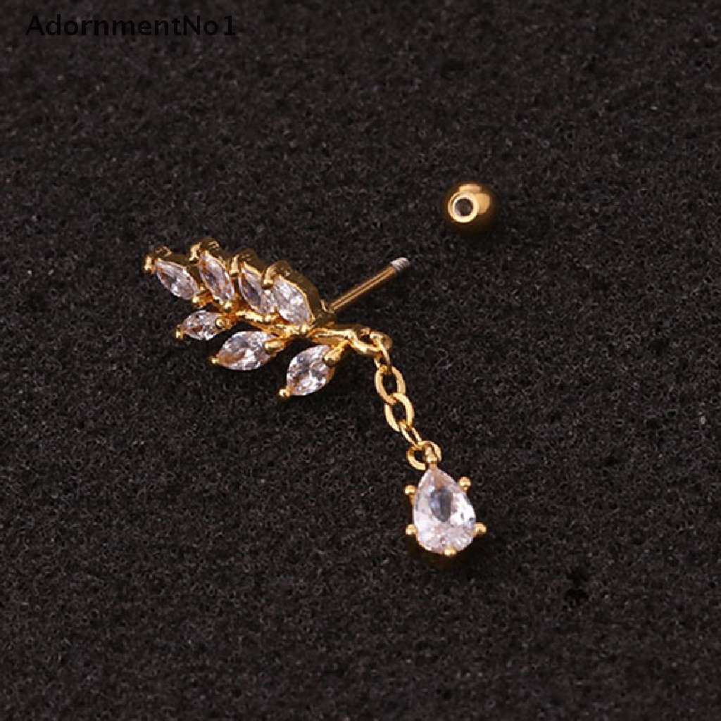 (AdornmentNo1) 1pc Anting Tindik Telinga Desain Daun Hias Kristal Untuk Wanita