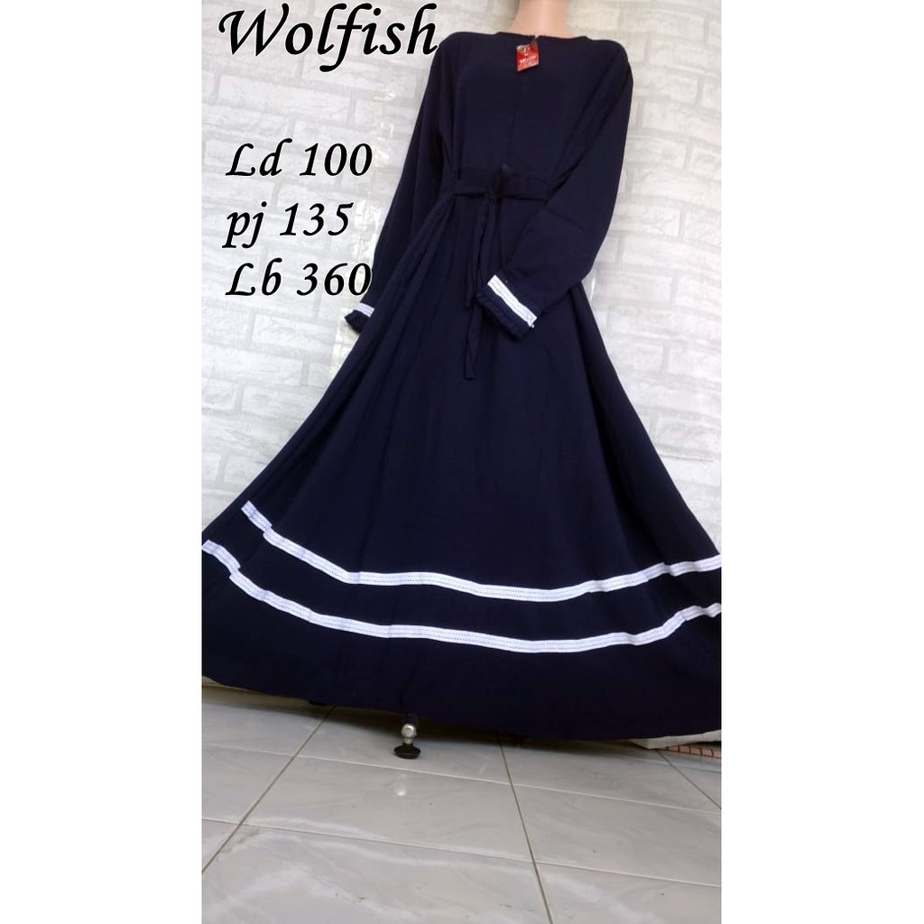 Gamis wolfis woolpeach wolpis umbrella polos renda lengan rempel saku murah realpic