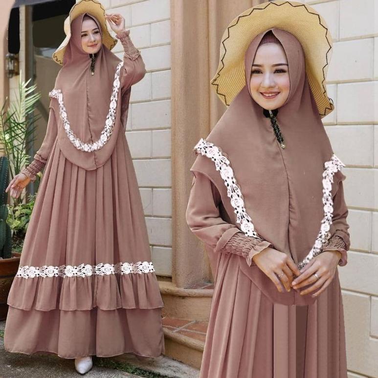 gamis syari| embun syari gamis set hijab | pakaian muslim wanita tergamis syari  {BPP.21Jl22ˢ}