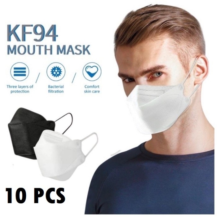 Masker Kf94 4Ply 4 ply korea Evo Plusmed Convex 4D Hitam Putih 10pcs - Putih