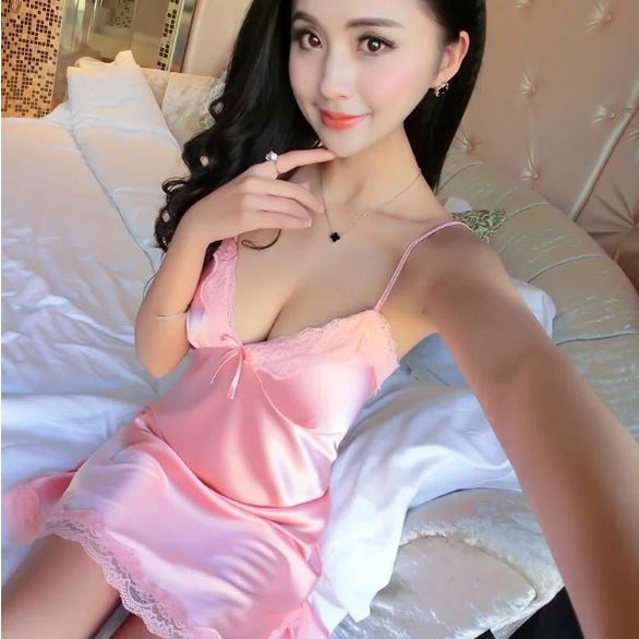 RSB BT001 Baju Tidur Lingerie Wanita Korea Sexy Dress Satin Mini Deep