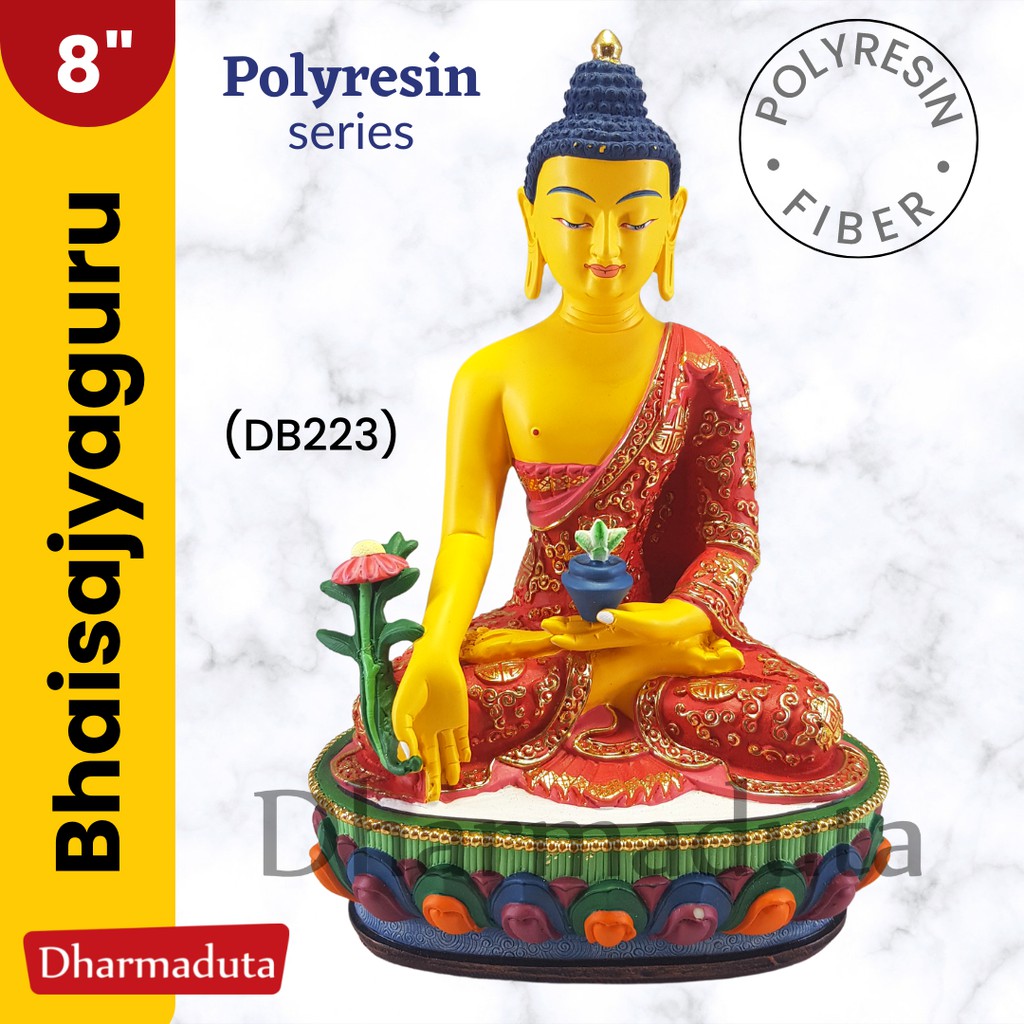Poly Bhaisajyaguru 8in Polyresin Fiber Warna Colour Tantrayana Yao Shi Fo Medicine Buddha Patung Rup