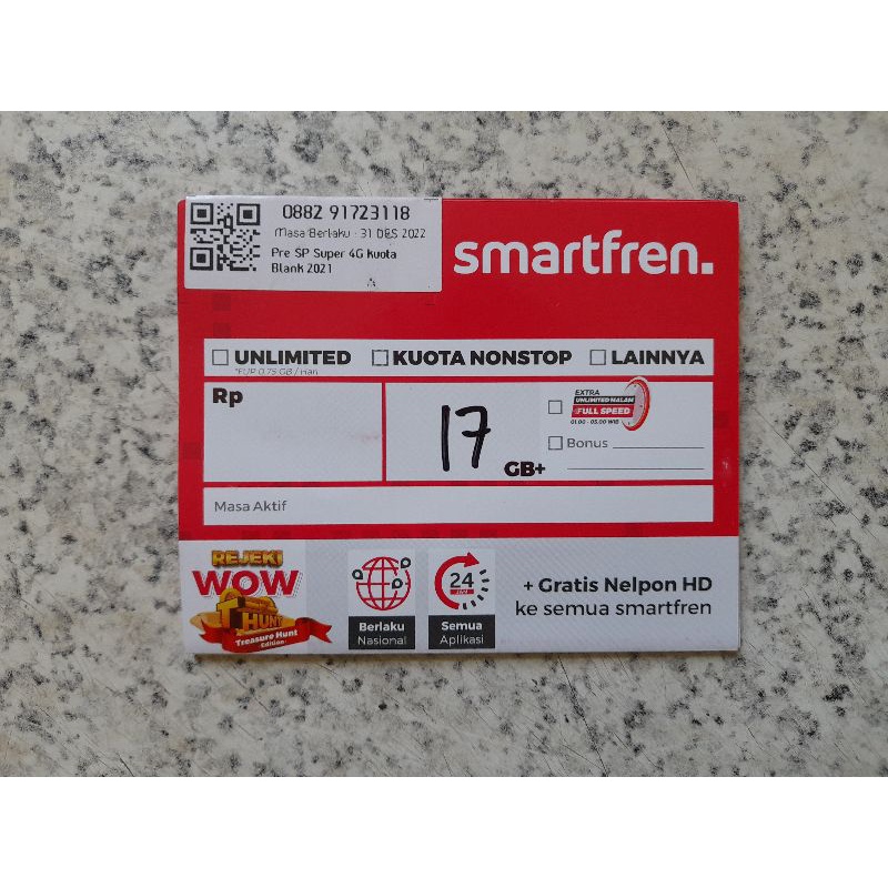 Kartu Perdana Smartfren 17 GB (3GB+14GB)