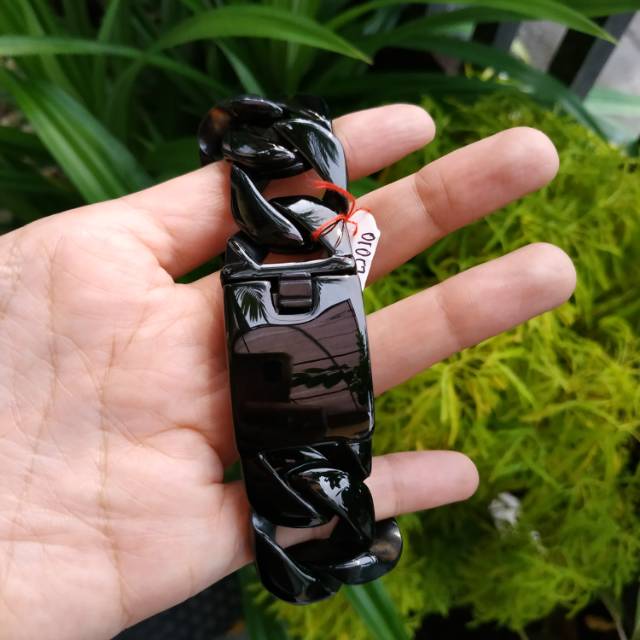 Gelang pria cowok titanium rantai hitam silver