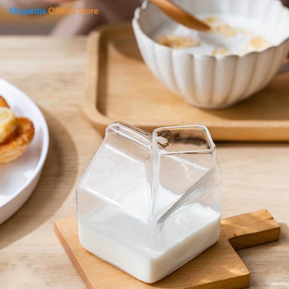 Gelas Kopi Estetik Kaca Desain Unik Kotak Susu Mug Coffe 300ML-7