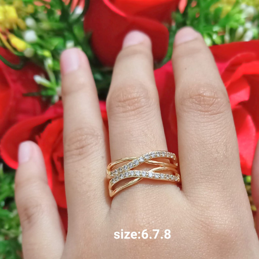 Cincin Dewasa Permata Zircon Gold Perhiasan Wanita Limited edition (COD)