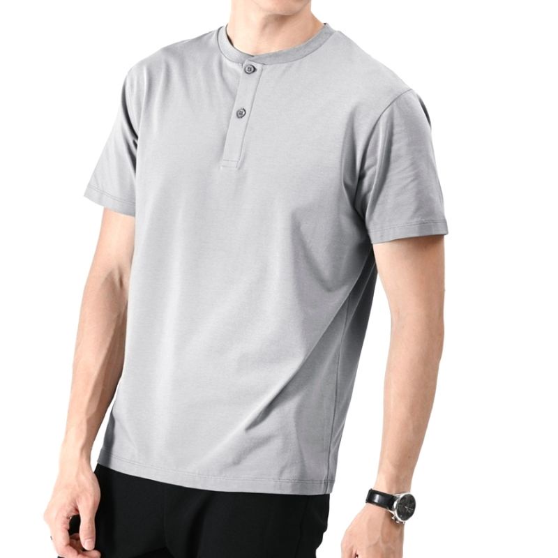 Bunbe - Kaos Polos Pria Henley Tees Kaos Kancing Premium Basic T-Shirt