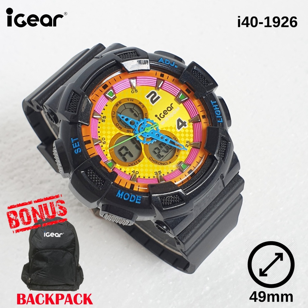 Jam Tangan Pria iGear i40 Dual Time Digital Analog Original Anti Air