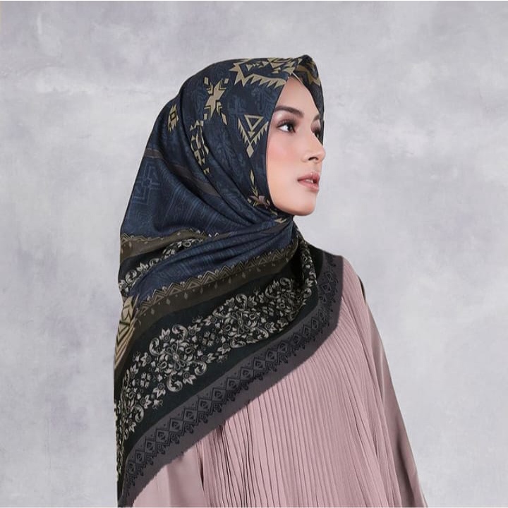 Terbaru !! Hijab Segiempat Voal Motif Asha Hitam Kerudung Segiempat Motif Jilbab Voal