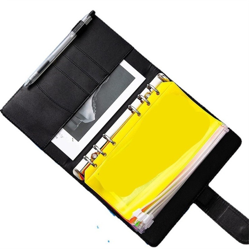 DIY A6 PU Leather Notebook Cover Binder Colorful PVC Zipper Bag Budget Planner Organizer Pockets