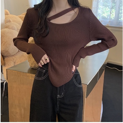 FX SHOP GEYNA KNITWEAR KOREA Rajut Wanita Crop Top Lengan Panjang Sweater Crop