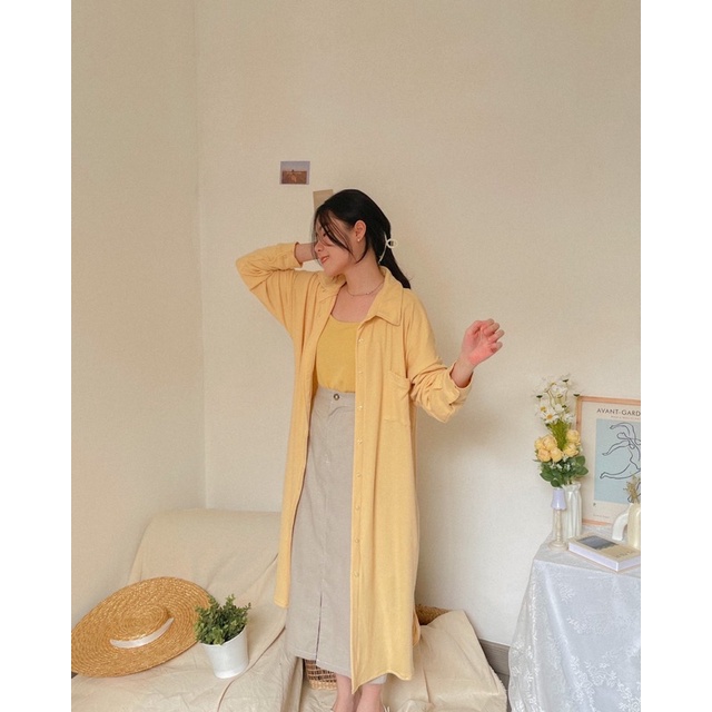 KANON - Tsumugi Knit Dress - Dress kemeja midi rajut big size / oversize