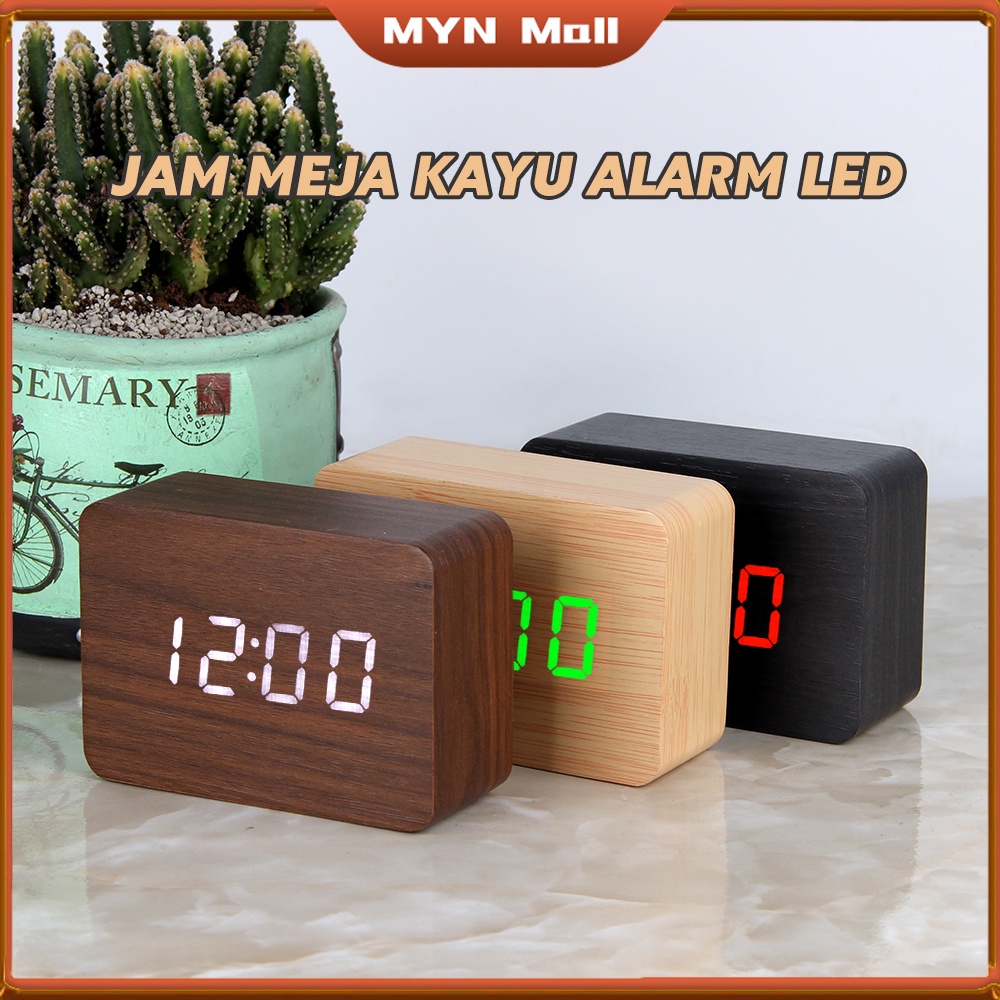 JAM MEJA KAYU ALARM LED WOOD JAM MEJA DIGITAL MOTIF &amp; TEMPERATURE / Wooden Clock / Electronic Clock