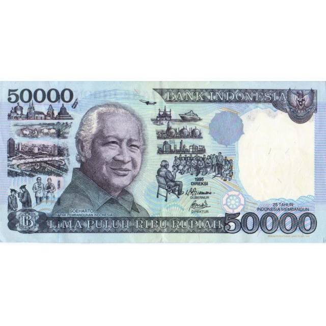Uang Kertas Kuno 50000 Rupiah Soeharto Uang Lama 50 ribu Suharto Mesem