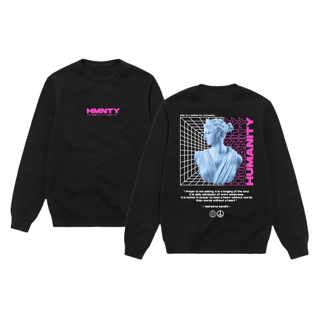 Sweater Crewneck Distro Pria & Wanita - Humanity Statue - Black