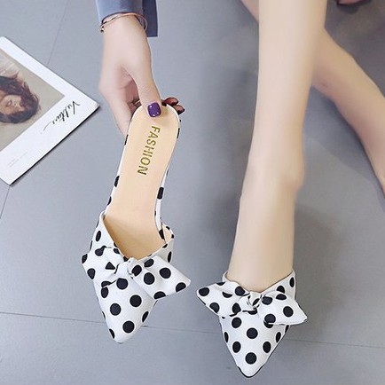 FD Sendal Hak Tinggi Cewek Korea Terbaru High Heels Motif Polkadot Sandal Wanita Kekinian HI-006