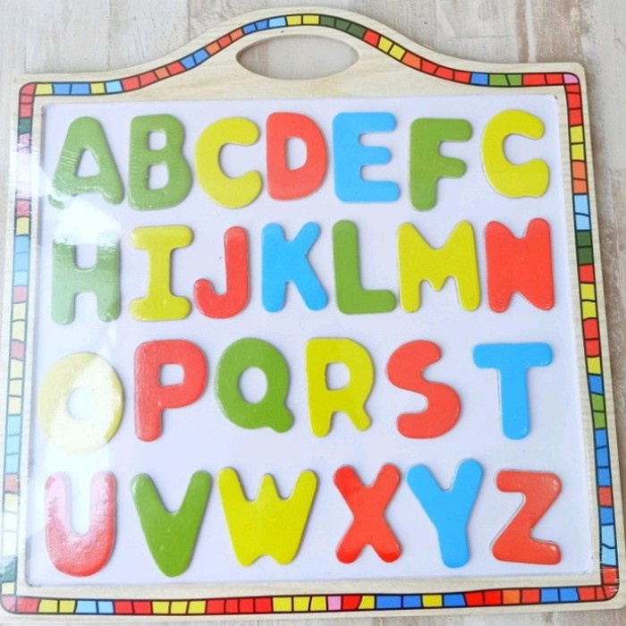 Puzzle Huruf Magnet Magnetik Alphabet Abjad Kayu Gantung Anak Paud TK