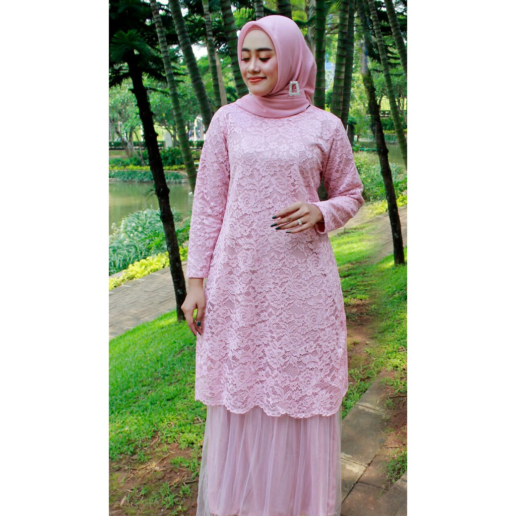 kebaya tunik brukat kombinasi tulle/kebaya tunik/gamis brukat/kebaya cantik /kebaya dress/kebaya