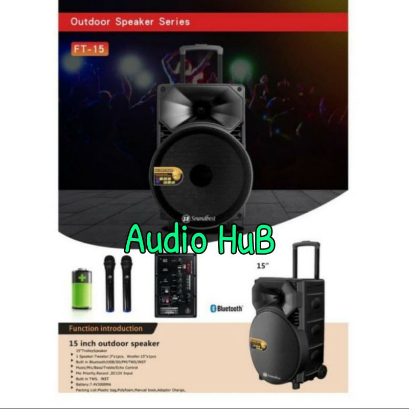 SPEAKER PORTABLE MEETING SOUNDBEST FT 15 INCH ORIGINAL SOUNDBEST FT15 FREE 2 MIC