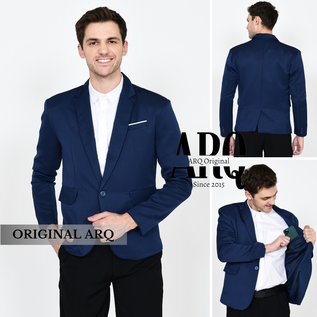 TERLARIS !! JAS BLAZER PRIA ORIGINAL SLIMFIT / BLAZER PRIA KOREA NAVY LIST PUTIH ORIGINAL