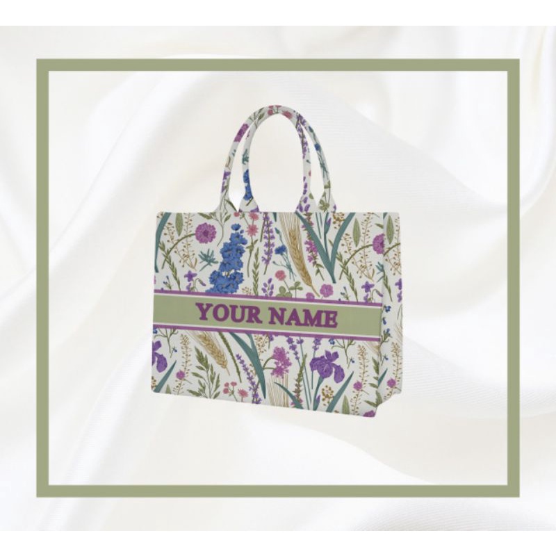 Tas Kanvas Custom Print Motif Bunga Lavender