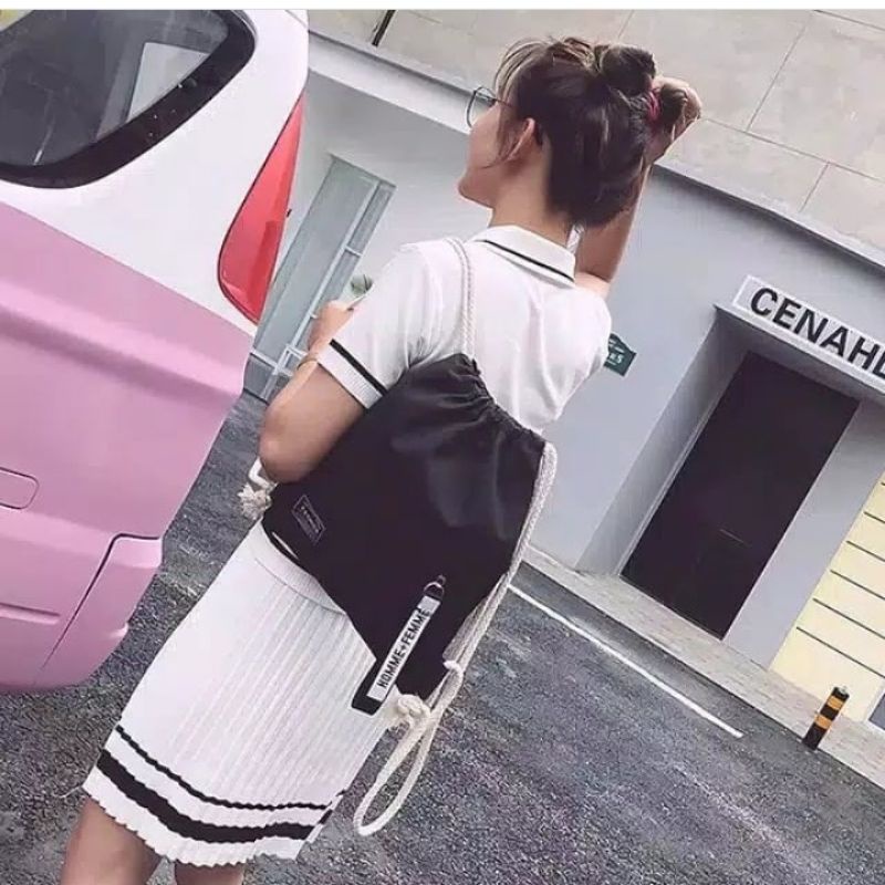 FANSTORE_PKU - Backpack / Tas / Ransel Serut / Homme Femme Jalan Murah Ready Hitam Sekolah PEKANBARU