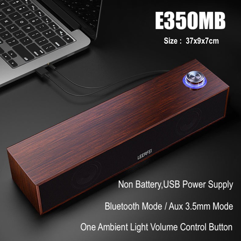 HiFi Bass Cinema Level Soundbar E350M Wood Wireless Bluetooth Speaker