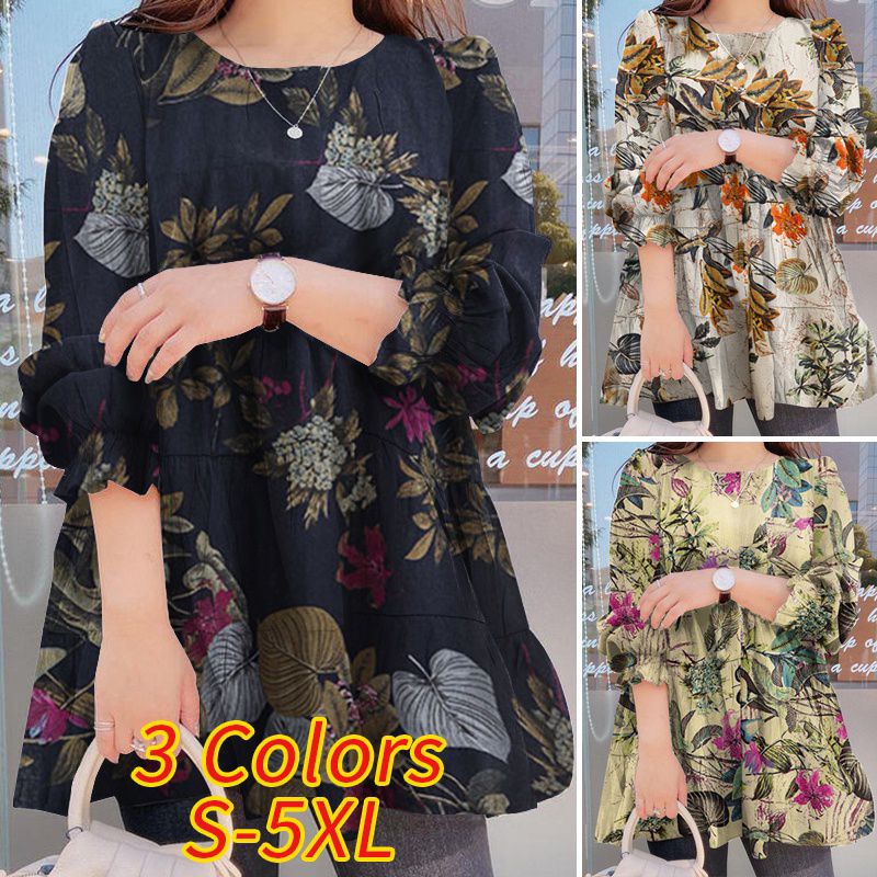 blus wanita import motif bunga Terbaru S-5XL