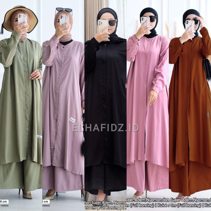 Hijab Sisters Zima One Set Jumbo Premium Motif Polos / Setelan Muslim Wanita LD 110 / Long Tunik