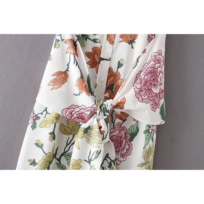 Midi Long Dress Tank Top Bunga Putih White Baju Wanita Korea Import Murah